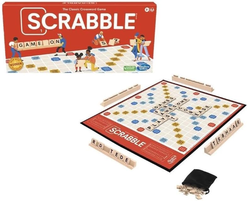 Hasbro Gaming Scrabble Board Game, Classic Word Games for Kids Ages 8 and Up, Fun Family Game for 2-4 Players, The Classic Crossword Game