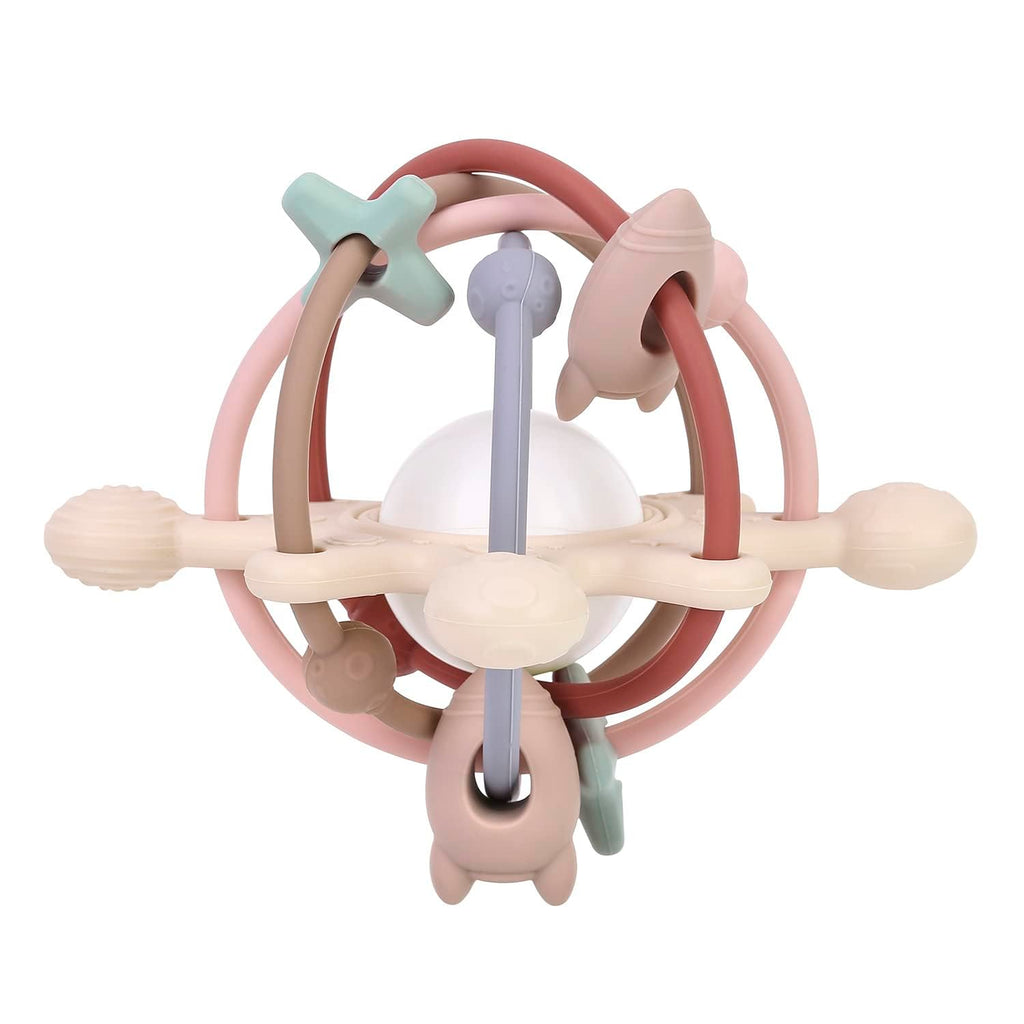 PandaEar Space Planet Baby Sensory Teether Toy - Manhattan Rattle Ball for 0-6 6-12 Months, Food Grade Freezer Safe Silicone, Montessori Infant Learning Grasping Toy for Gums Relief & Motor Skills
