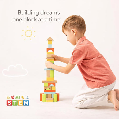 100 Pcs Building Blocks for Toddlers 1-3, Kids Wooden Blocks & Shape Sorter