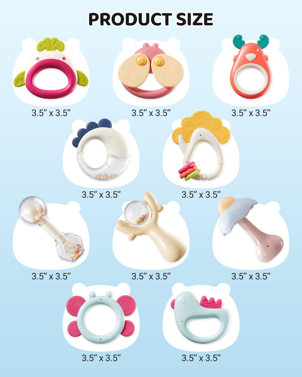 10pcs Baby Rattles & Teethers Set for 0-12 Months, Infant Sensory Toys, Easy Grasp Hand Toys, BPA-Free Teething Toys with Different Shapes, Sounds, Colors & Textures, Newborn Gift with Box