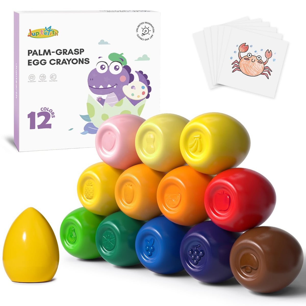 JUPITEARTH Egg Crayons for Toddler 1-3, Non Toxic Jumbo Crayons, 6 Colors