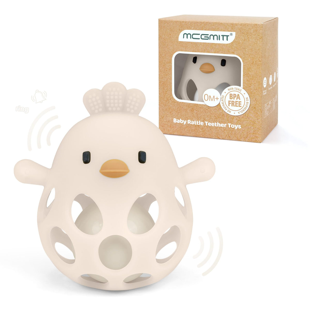 MCGMITT Baby Teething Toys for 3-6 Months, Easy Grasp Silicone Baby Rattles 0-6-12 Months, BPA-Free Food Grade Montessori Sensory Toys, Soft Newborn Infant Teether for Teething Relief