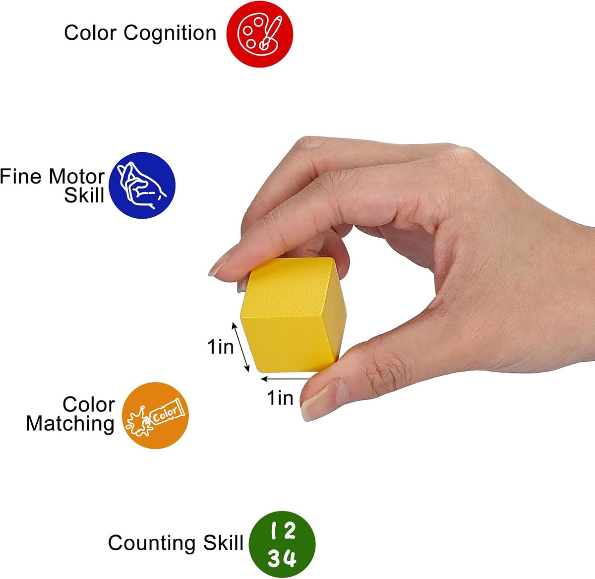 Offelec 108 Pack 1 Inch Wooden Blocks, 6 Colors STEM Math Sorting Toys, Wood Building & Stacking Blocks for Toddlers, Classroom Learning Wooden Cube Blocks, Creative Play & DIY Craft for Kids Ages 3+