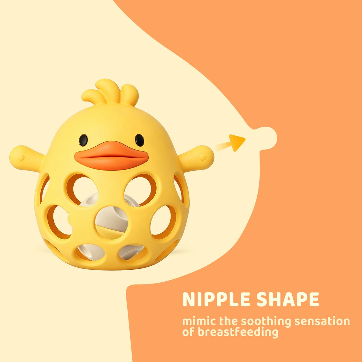 ChooKaChoo 2-in-1 Baby Teething Rattle Toy, Sensory Grasping Teether for Infants 3-12 Months, 100% Food-Grade Silicone, Easy to Hold, Soothing & Developmental, BPA Free (Duckie)