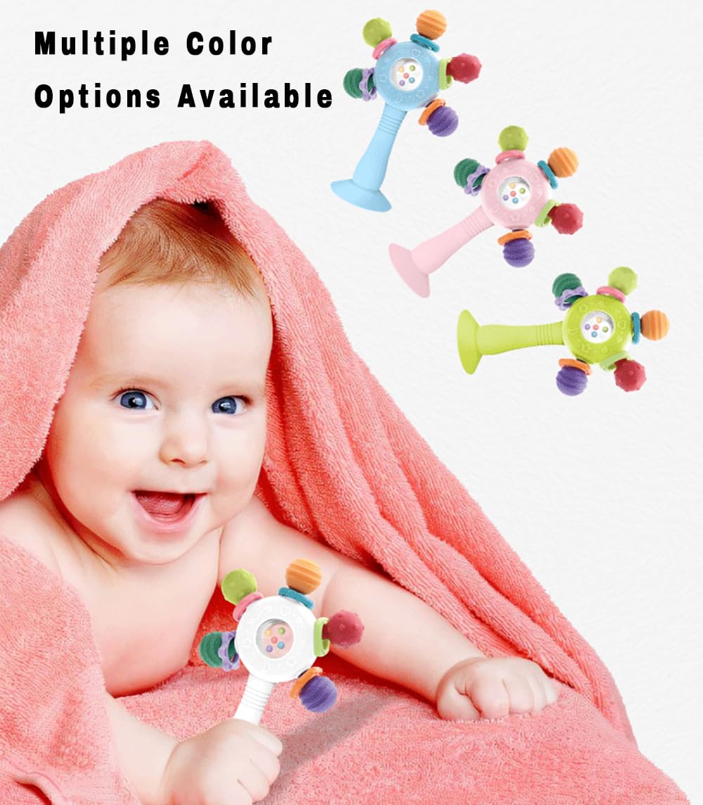 Baby Teether Toys for Babies 0 3 6 9 12 18 Months,Baby Rattle Toys,Baby Sensory Toy for 0-6 6-12 Months, Montessori Early Education,Manhattan Ball,Grasp Training Toy,Suction Cup Toys(Pink)