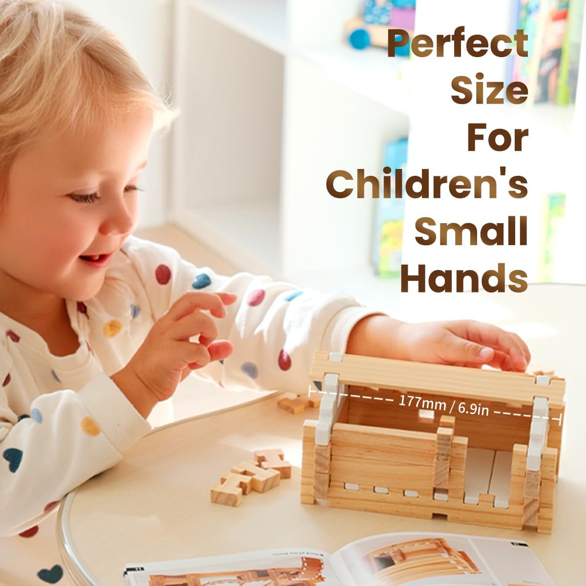 Jovi-Mindly & Notchies 96 PCS Wooden Building Blocks Toy Set for Kids Ages 4+ Boys Girls, Creative Construction Imaginative Cabin House with Storage Bag STEM Educational Learning Toy for Birthday Gift