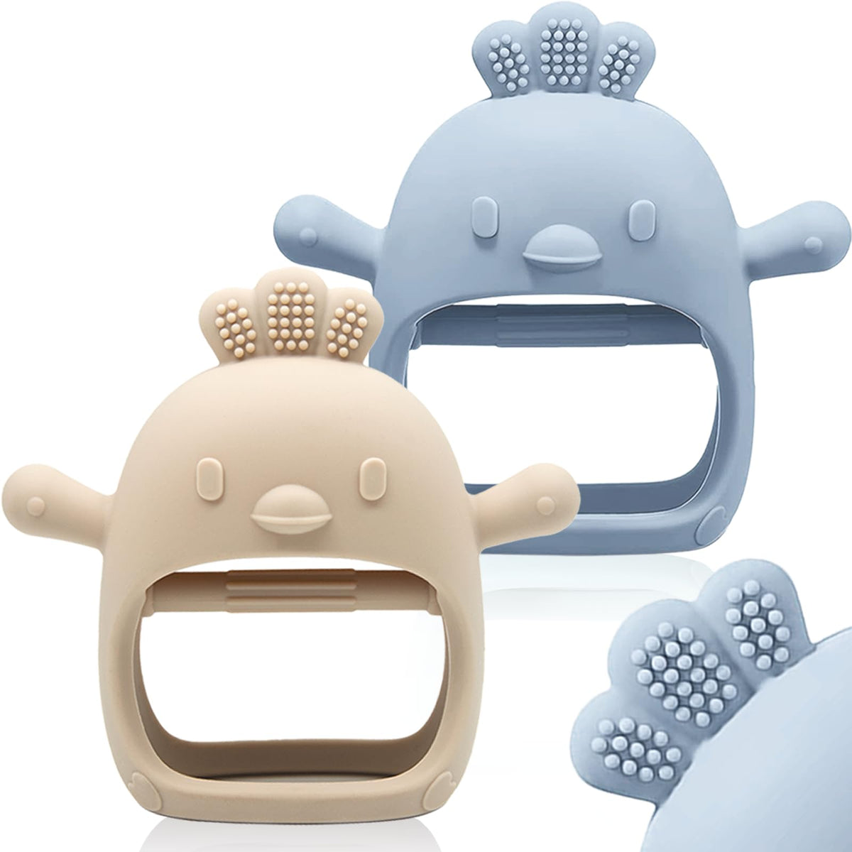 ChooKaChoo 2 Pack Baby Teething Toy Silicone Teething Mitten for Babies Over 3 Months Anti Dropping Wrist Hand Teethers Baby Chew Toys for Sucking Needs, BPA Free
