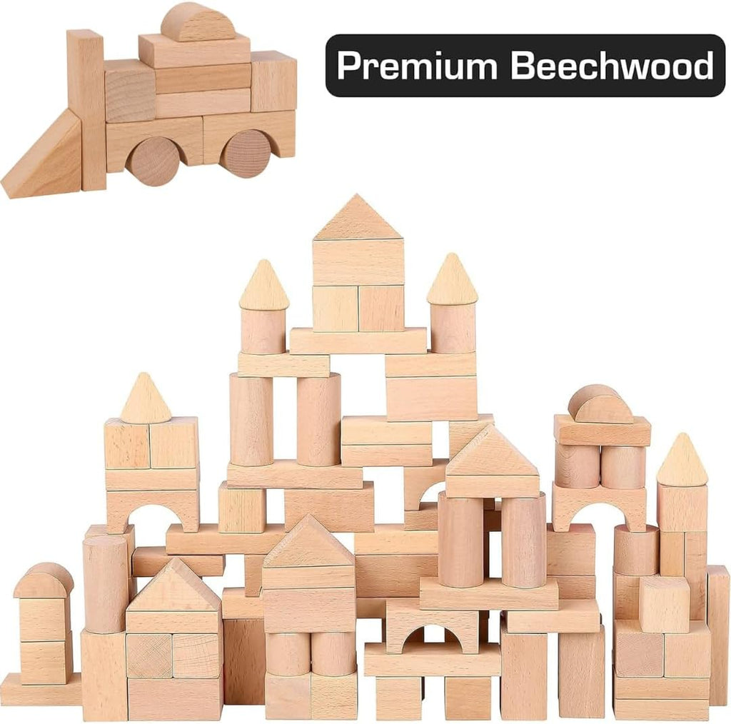 100 Pcs Wooden Blocks for Toddlers 1-3 Building Blocks for Kids
