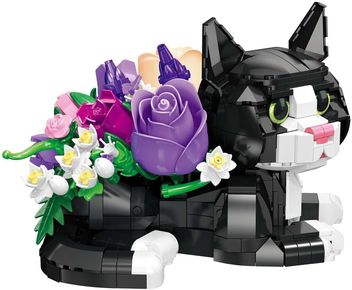 Cat Rose Bouquet Succulent Planter Building Block Set