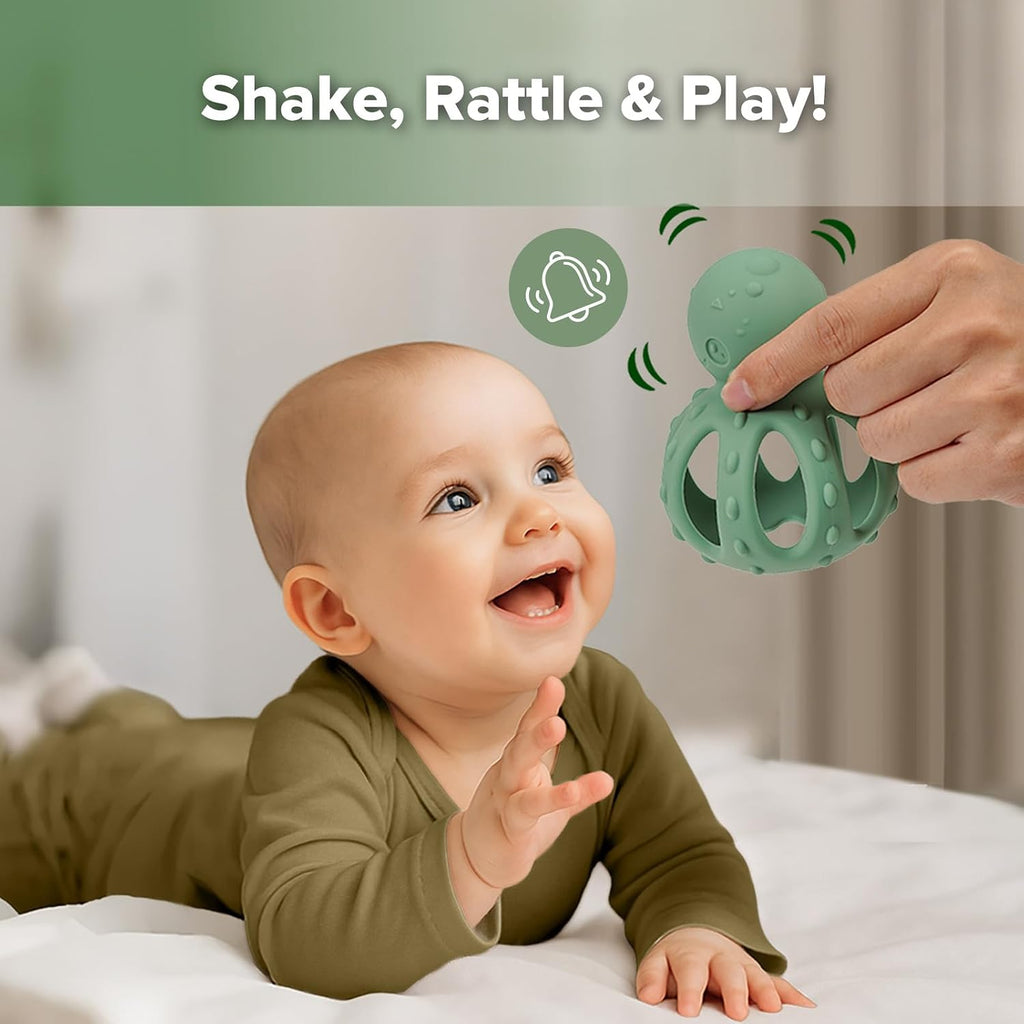 haakaa Octopus Rattle Teether for Babies 3M+, 2-in-1 Baby Teething Toy