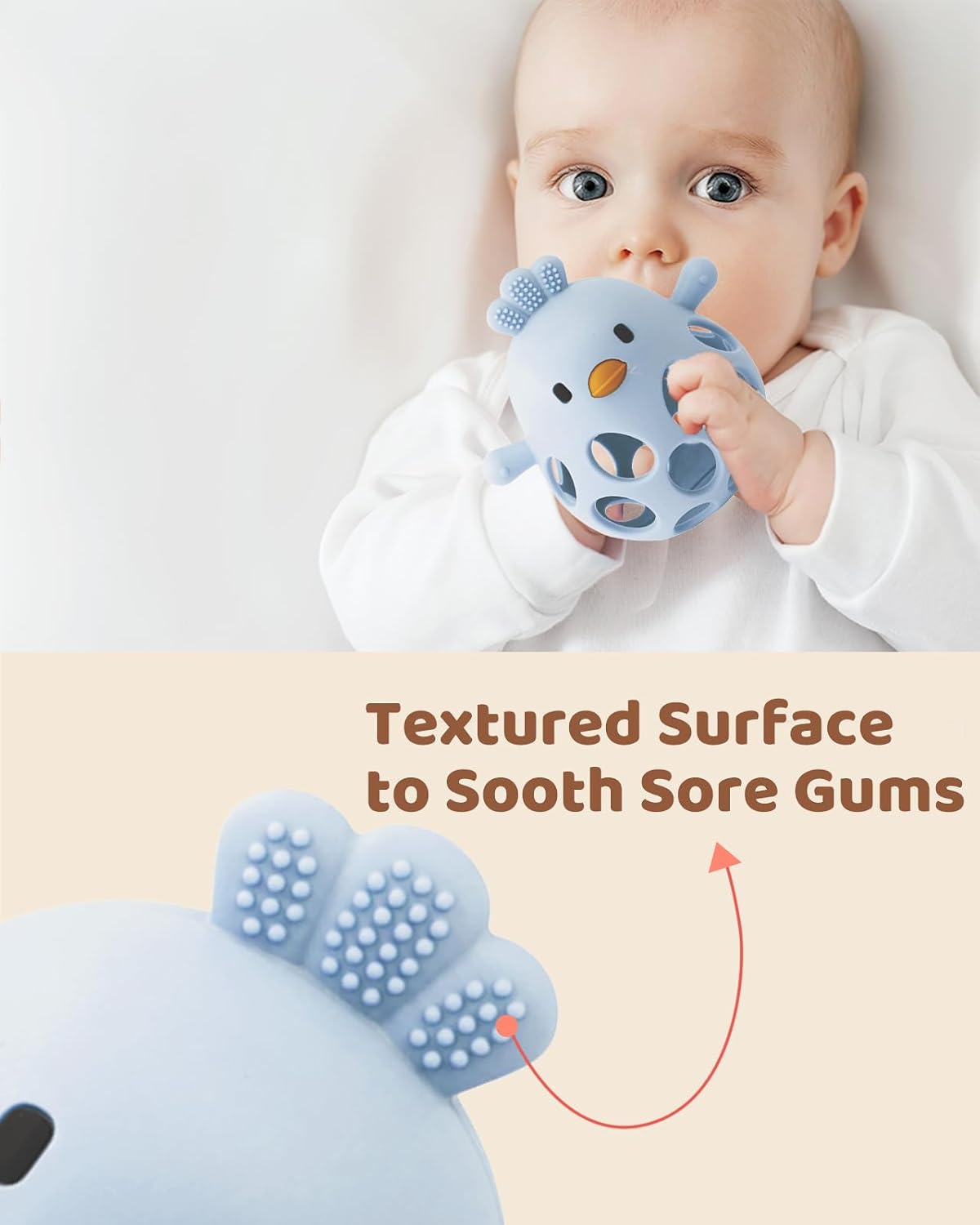 ChooKaChoo 2-in-1 Baby Teething Rattle Toy, Sensory Grasping Teether for Infants 3-12 Months, 100% Food-Grade Silicone, Easy to Hold, Soothing & Developmental, BPA Free (Blue)