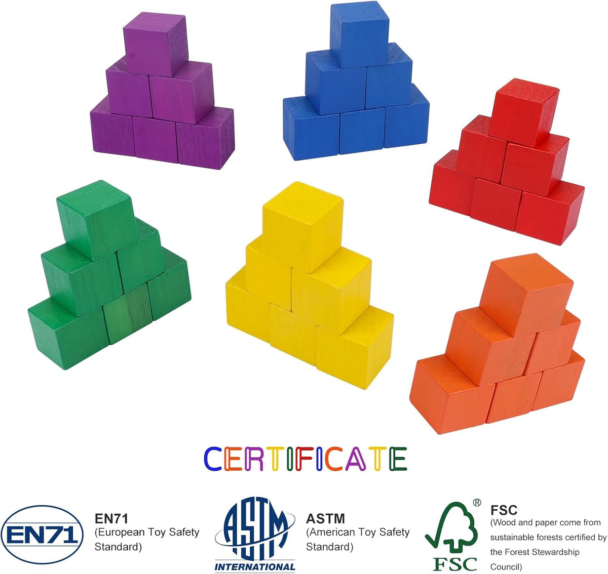 Offelec 108 Pack 1 Inch Wooden Blocks, 6 Colors STEM Math Sorting Toys, Wood Building & Stacking Blocks for Toddlers, Classroom Learning Wooden Cube Blocks, Creative Play & DIY Craft for Kids Ages 3+