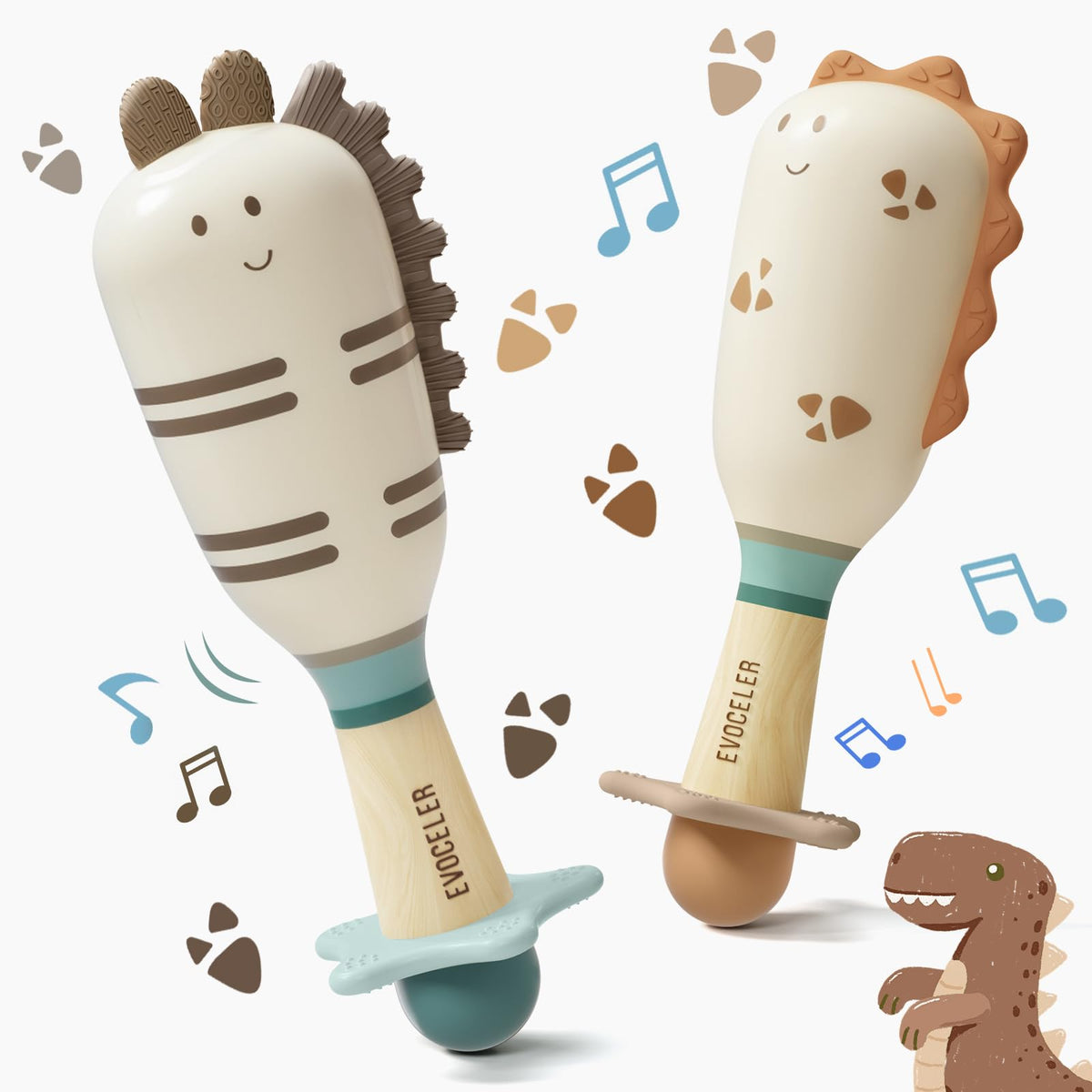 Baby Rattles 2PCS, Teething Toys, Dinosaur Maracas, Newborn Sensory Gift