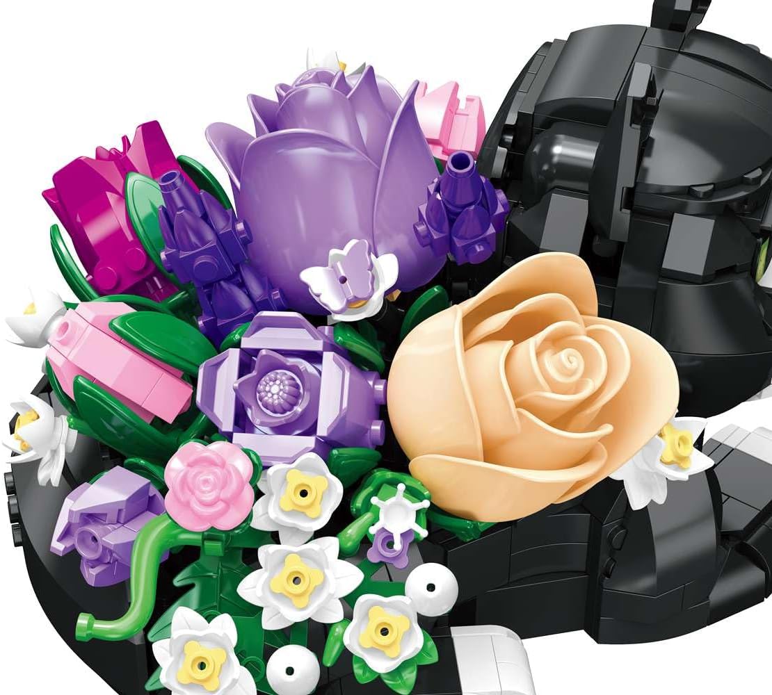 Cat Rose Bouquet Succulent Planter Building Block Set