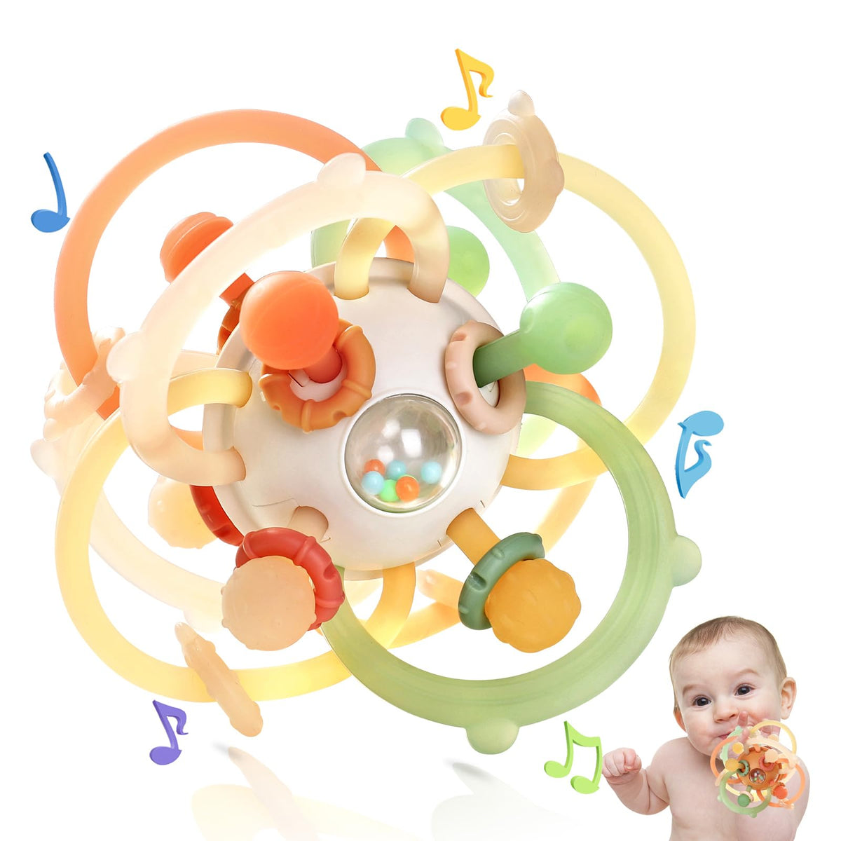 Baby Rattle Ball Teething Toys for 0 3 6 9 12 18 Months Boys Girls, Yellow