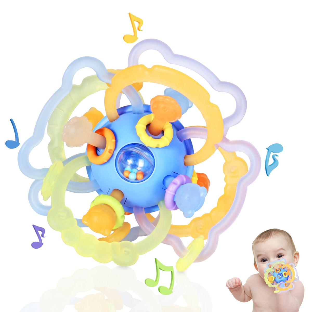 Baby Rattle Ball Teething Toys for 0 3 6 9 12 18 Months Boys Girls, Yellow