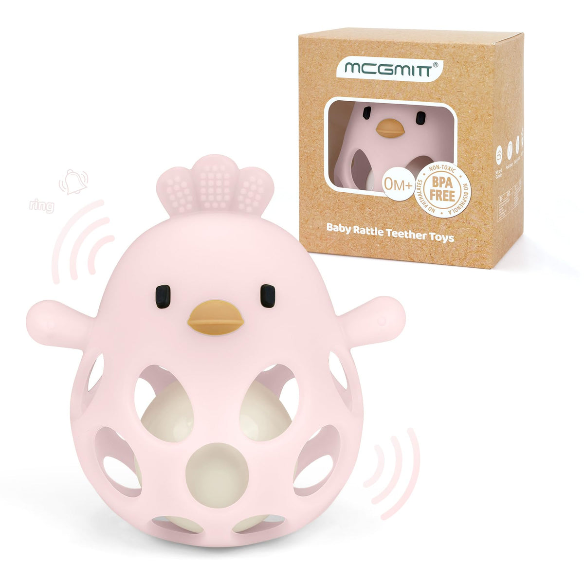 MCGMITT Baby Teething Toys for 3-6 Months, Easy Grasp Silicone Baby Rattles 0-6-12 Months, BPA-Free Food Grade Montessori Sensory Toys, Soft Newborn Infant Teether for Teething Relief