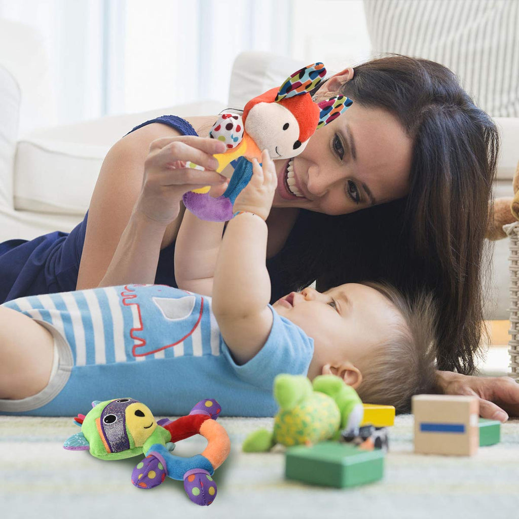 HAHA Baby Soft Rattles & Plush Rings Teething Toys for 0-6 Months Newborns