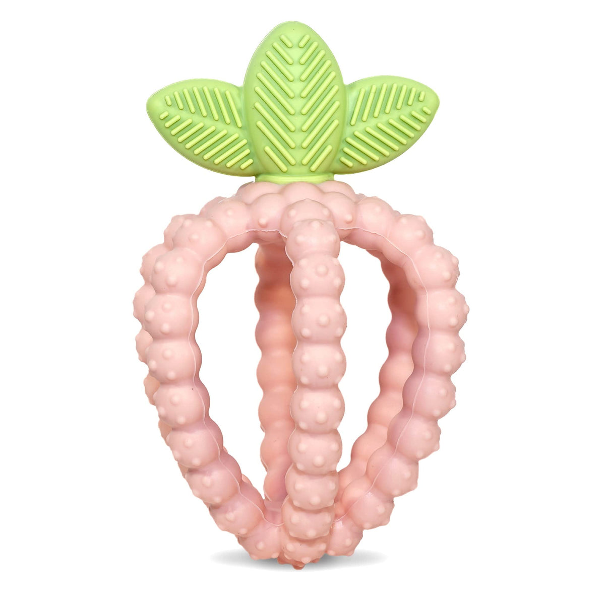 RaZbaby Bites Silicone Baby Teething Toy – Sensory Toy with Textured BerryBumps for Teething Relief, Easy-to-Hold Fruit Shape, BPA-Free, Soothes Front & Back Teeth – Gift for Babies, 3 Months+, Red