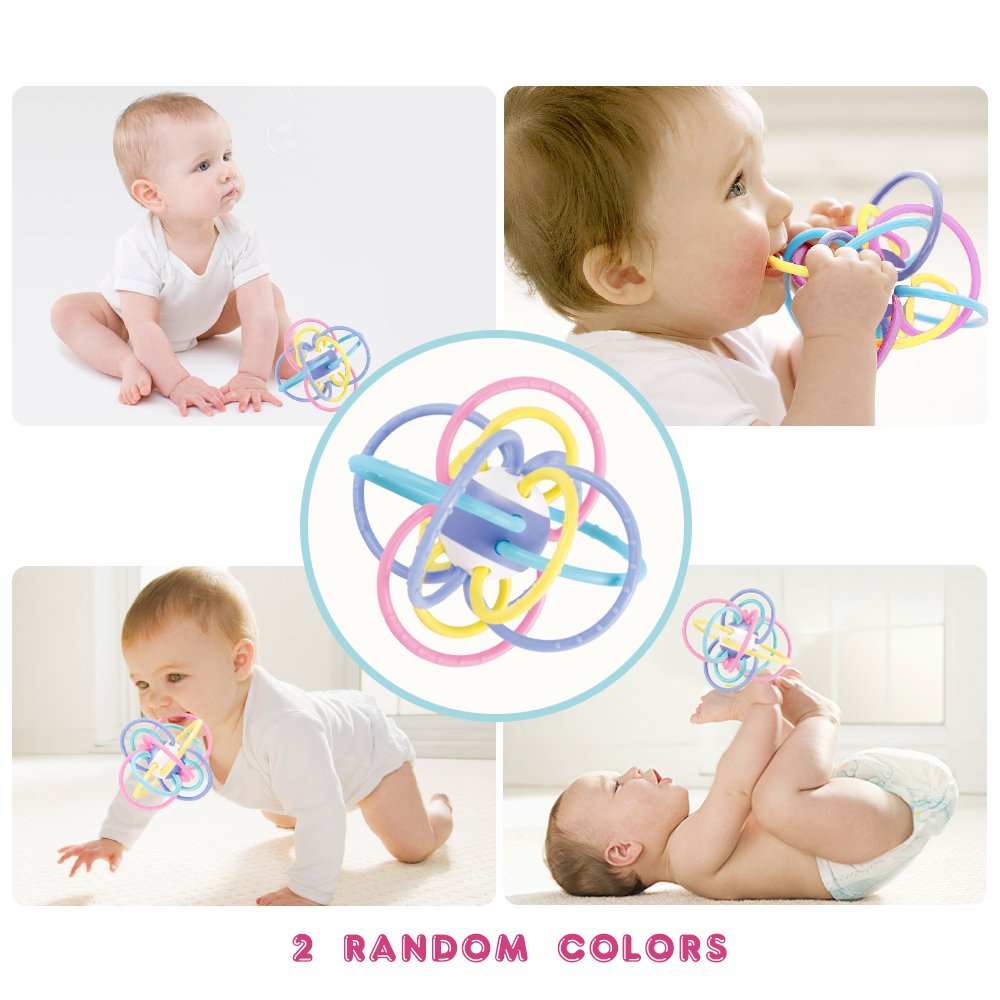 WEofferwhatYOUwant Baby Sensory Teether Soft Rattle TPU Rings Teething Ball