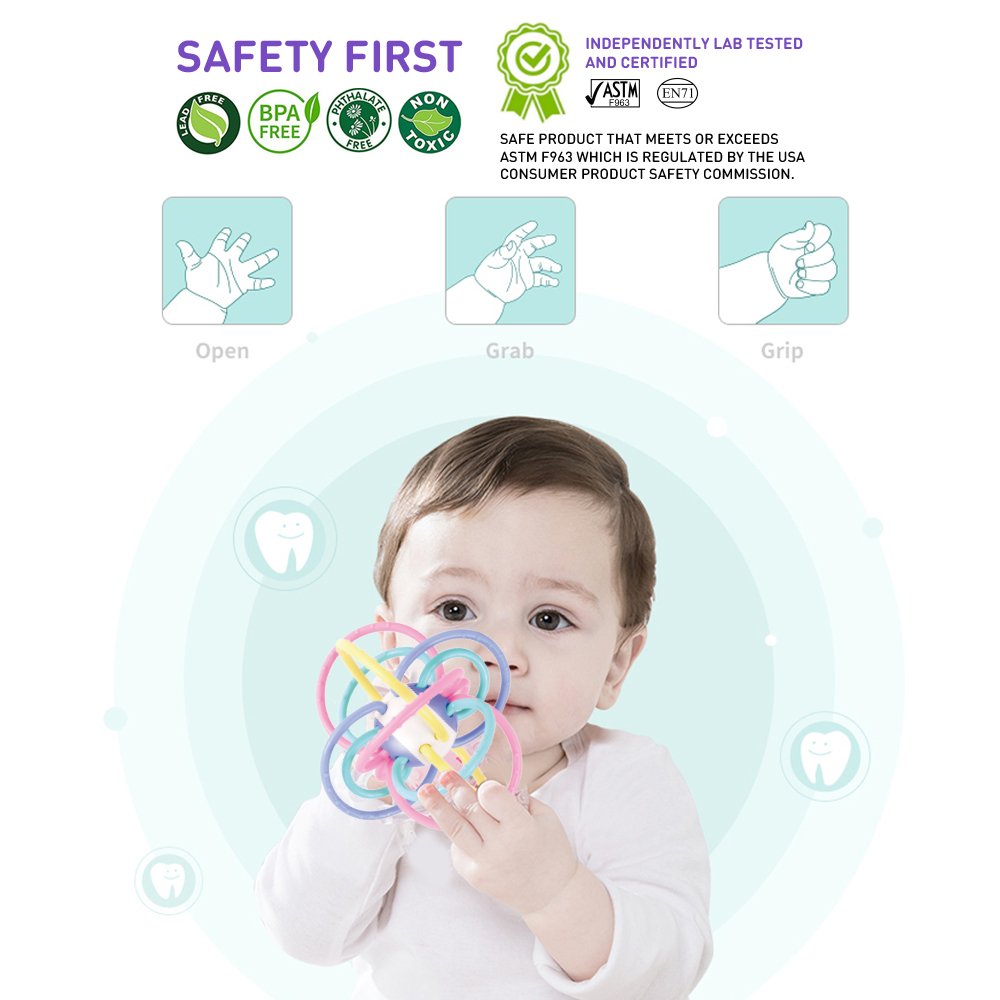 WEofferwhatYOUwant Baby Sensory Teether Soft Rattle TPU Rings Teething Ball