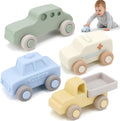 Silicone Baby Car Toys with Storage Box, Push & Pull Baby Toys（4 PCS）