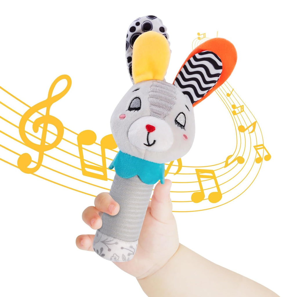 Baby Rattle for Newborns 0-6 Months - Soft Plush Handheld Sensory Toy with Crinkle Sound, Cute Bunny Shaped Grasping Rattle for Infants, Motor Skill Development, Baby Gift (Grey)