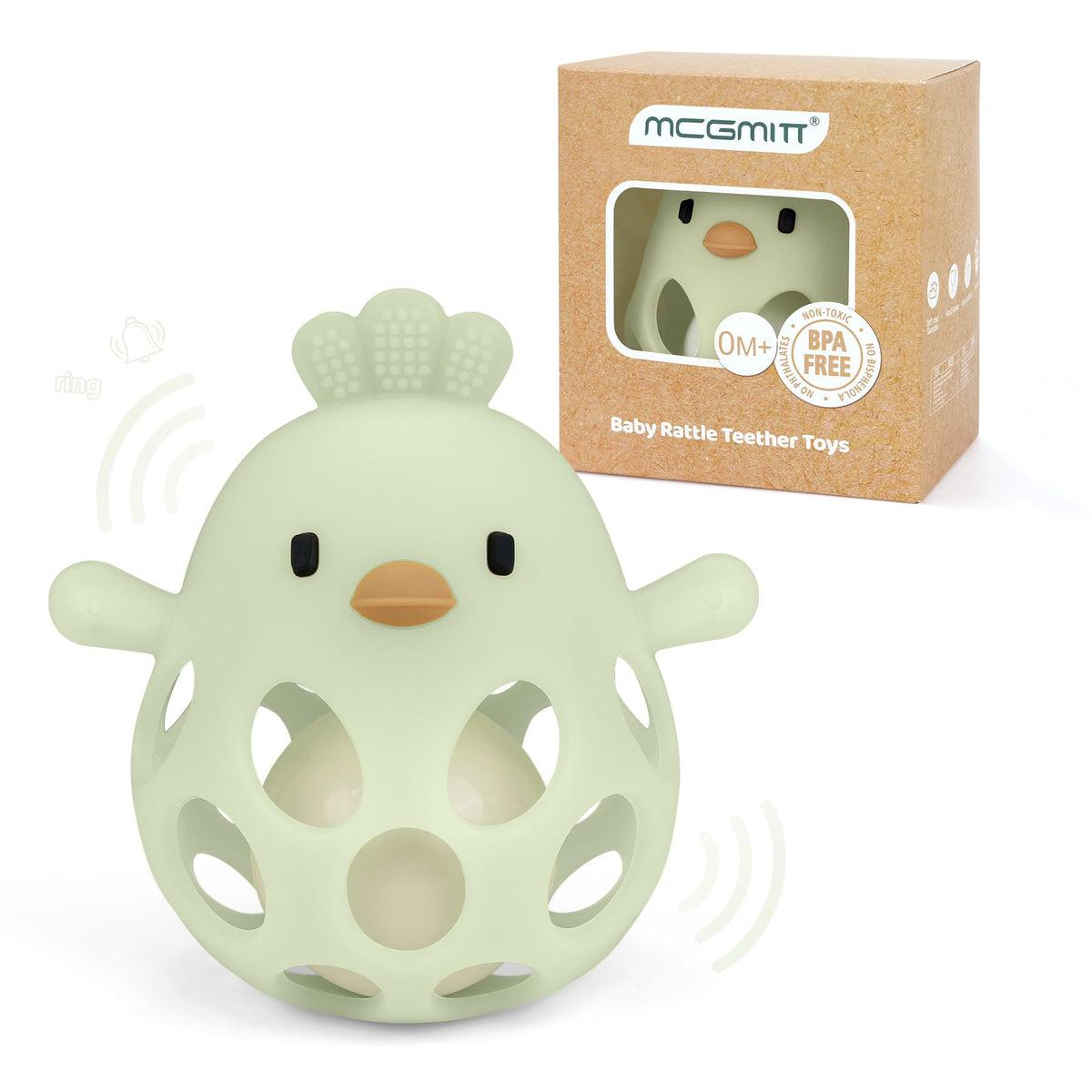 MCGMITT Baby Teething Toys for 3-6 Months, Easy Grasp Silicone Baby Rattles 0-6-12 Months, BPA-Free Food Grade Montessori Sensory Toys, Soft Newborn Infant Teether for Teething Relief