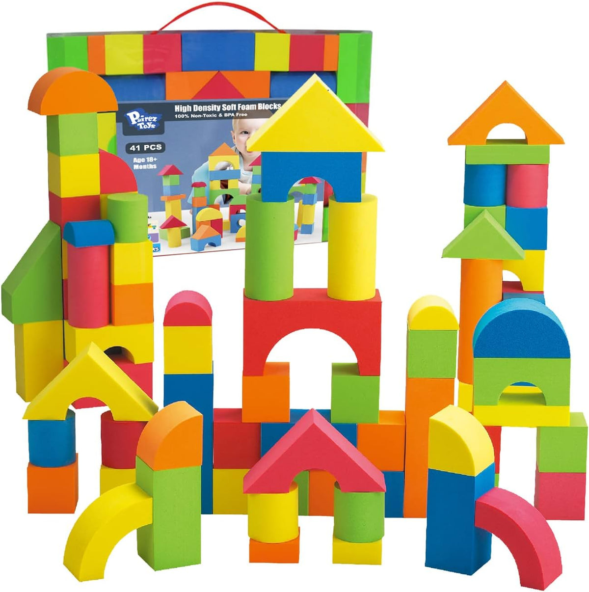 Pairez Toys Foam Building Blocks for Toddlers 2-4, 41PCS EVA Soft Blocks