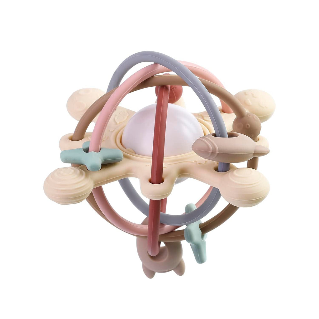 PandaEar Space Planet Baby Sensory Teether Toy - Manhattan Rattle Ball for 0-6 6-12 Months, Food Grade Freezer Safe Silicone, Montessori Infant Learning Grasping Toy for Gums Relief & Motor Skills