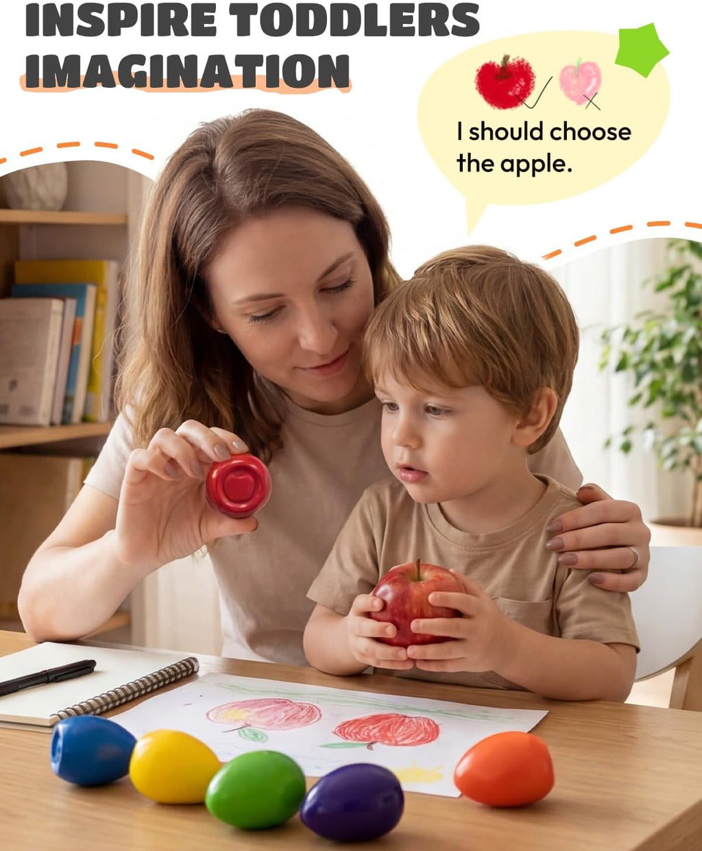 JUPITEARTH Egg Crayons for Toddler 1-3, Non Toxic Jumbo Crayons, 6 Colors