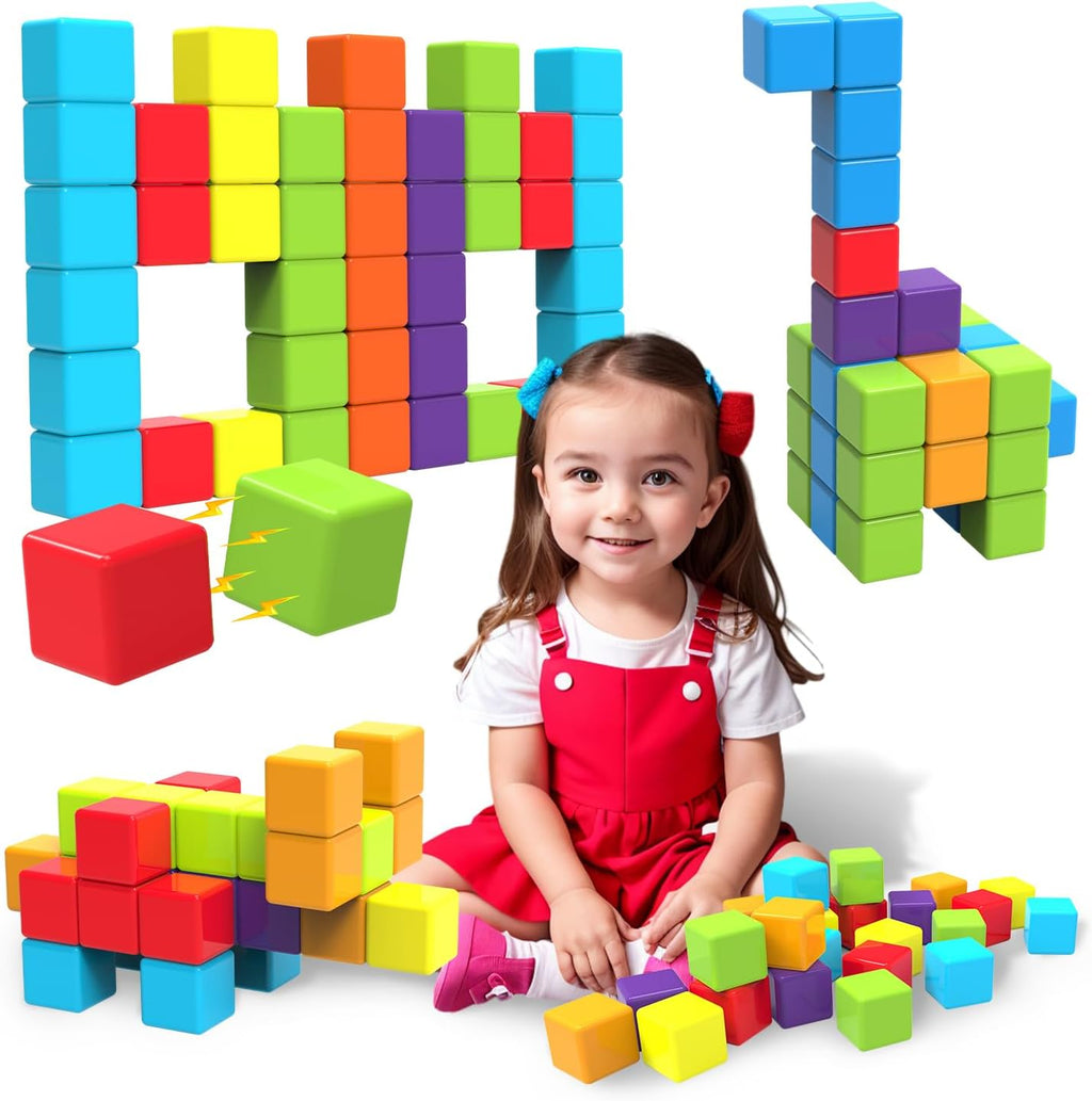 Magnetic Building Blocks, 1.65 inch Large Stacking Cubes for Toddlers