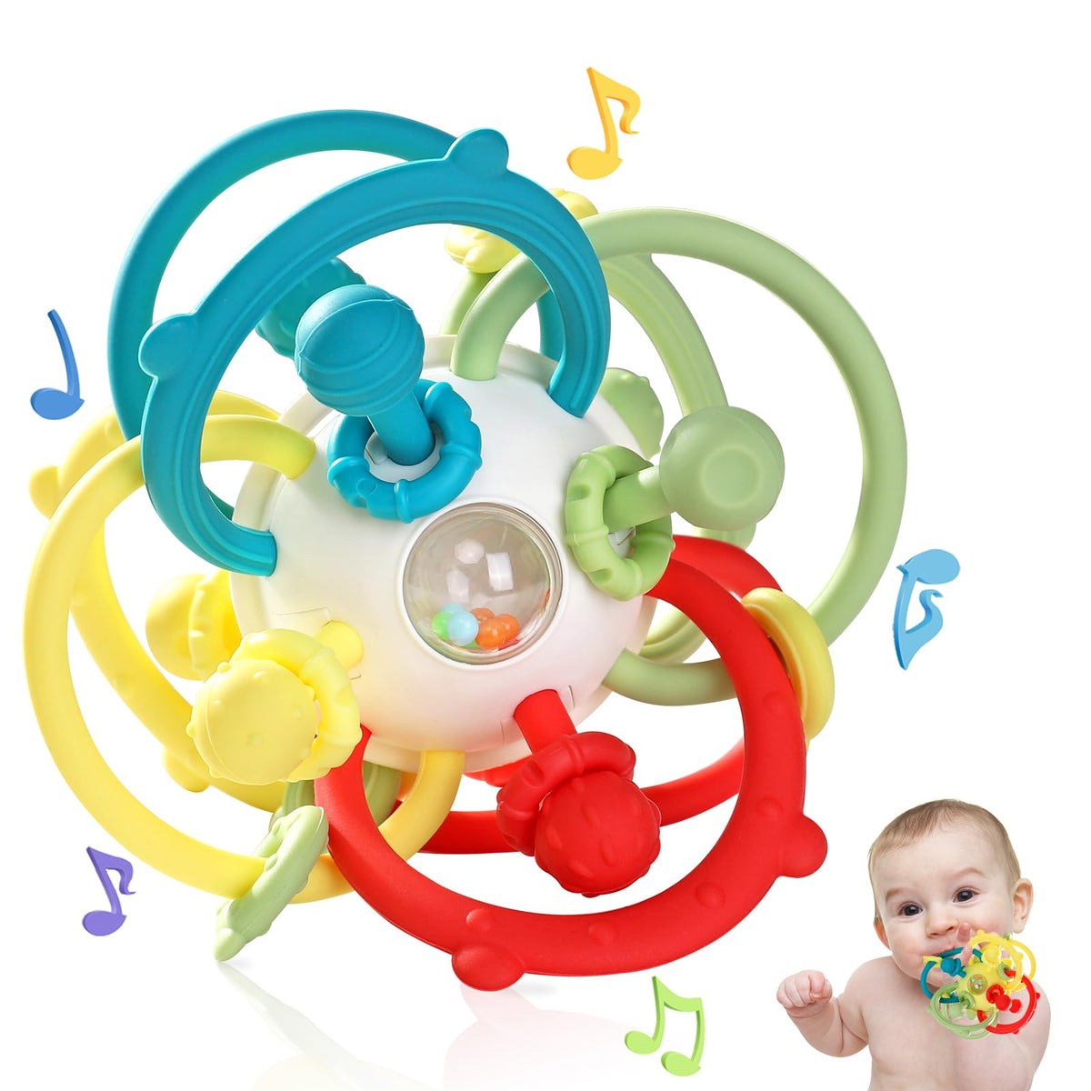 Baby Rattle Ball Teething Toys for 0 3 6 9 12 18 Months Boys Girls, Yellow