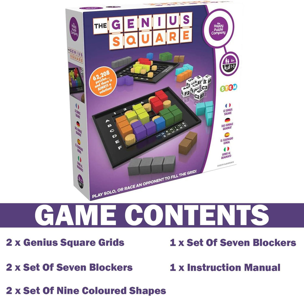 The Genius Square from the Happy Puzzle Company | Game of the Year Award Winner | 60000+ Solutions | STEM Puzzle Game for 1-2 Players | Ages 6 - Adult | Roll the dice and Race to Fill the Grid!