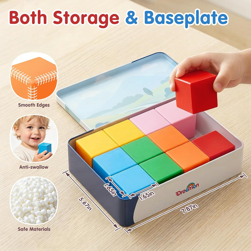Magnetic Blocks Large with Metal Box, 1.65in Toddler Magnet Building Cubes