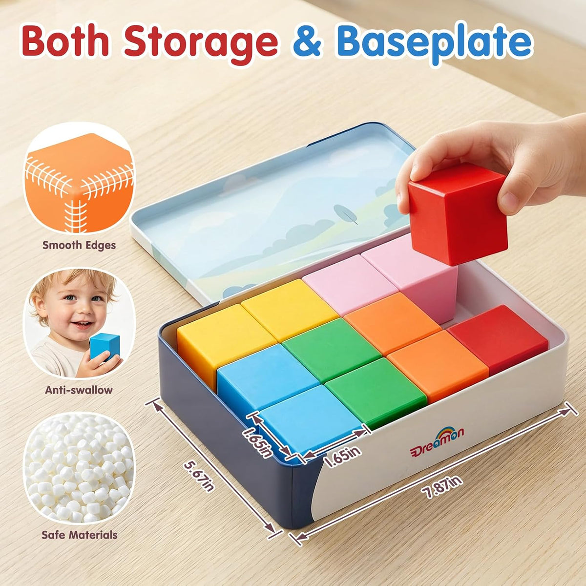 Magnetic Blocks Large with Metal Box, 1.65in Toddler Magnet Building Cubes