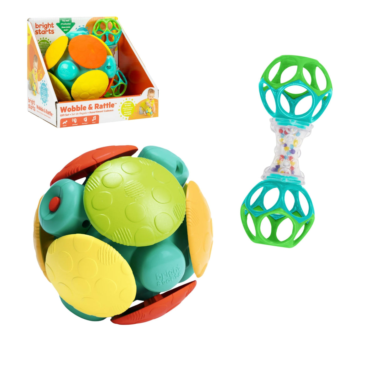 Bright Starts Delightful Duo 2-Pack Gift Set with Easy-Grasp Oball Rattles, Pink, Baby Toys for Newborn and Up