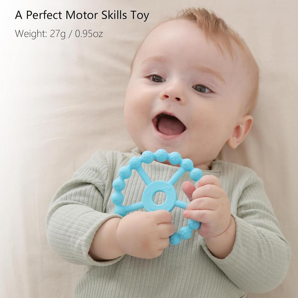 3 Pack Ring Teether Baby Infant Toys, Silicone Teething Ring Toys for Babies 0-6 Months, Seposeve Baby Teethers 6-12 Months 12-24 Months, Easy to Grasp Toy, Teething Relief, Light Purple Green Blue