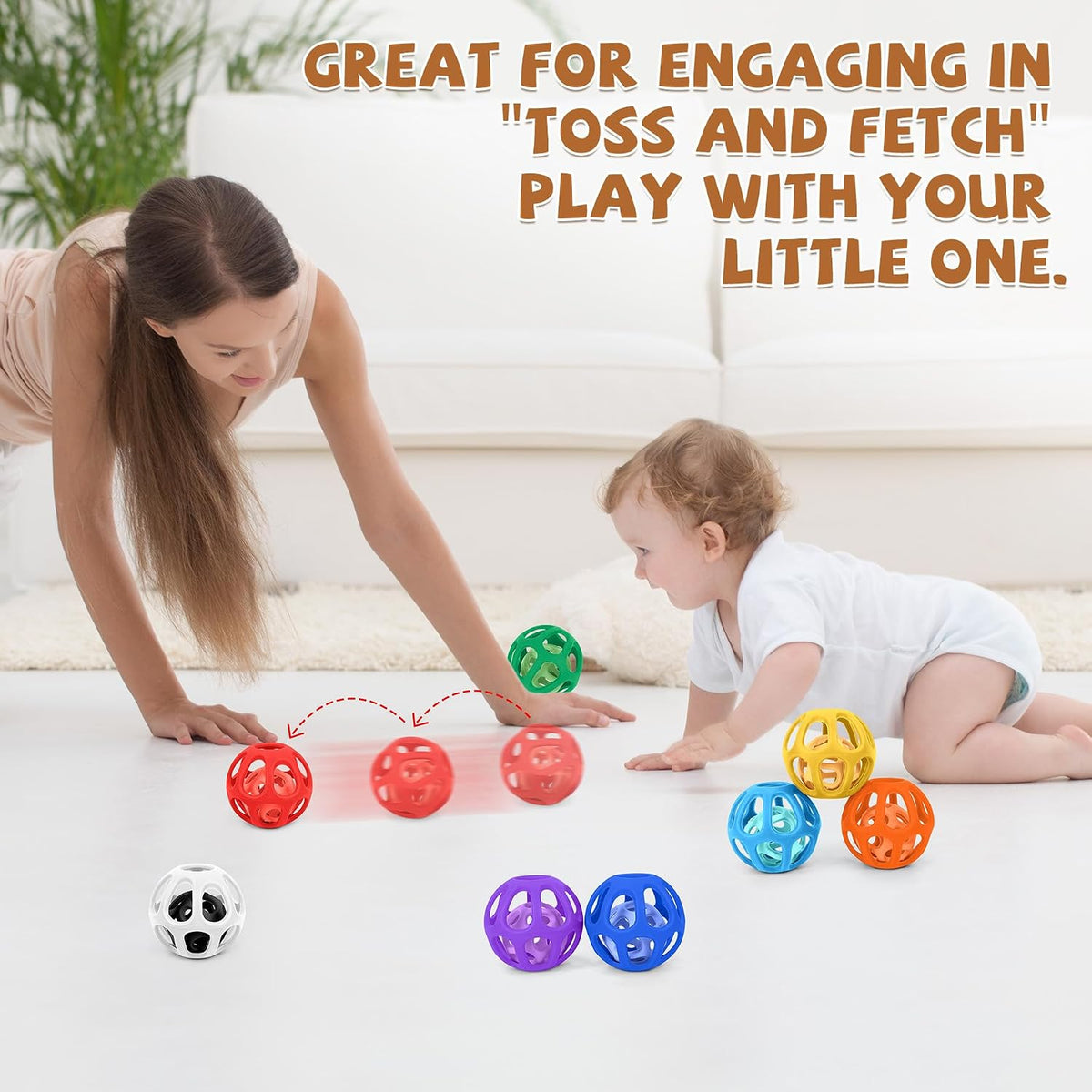 MCGMITT Baby Ball Toy with Holes, 8PCS Easy Grip Food Grade Silicone Baby Toys 0-6 Months, Colorful Soft BPA Free Montessori Baby Teethers 6-12 Months, Stretchy Newborn Infant Sensory Balls