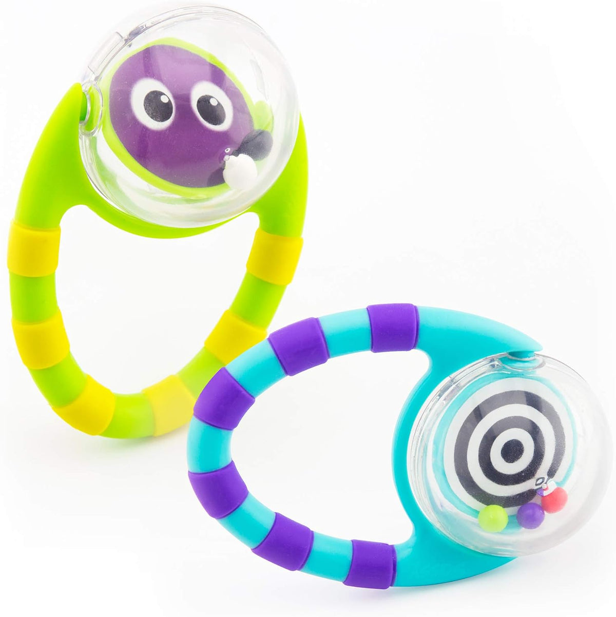 Sassy Flip & Grip Rattle | Value 2 Pack | Developmental Toy with Rattle Beads | Spinning Discs with Mirror | For Ages 3 Months and Up