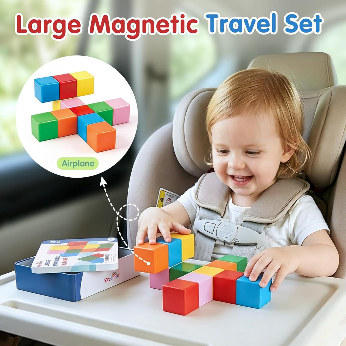Magnetic Blocks Large with Metal Box, 1.65in Toddler Magnet Building Cubes