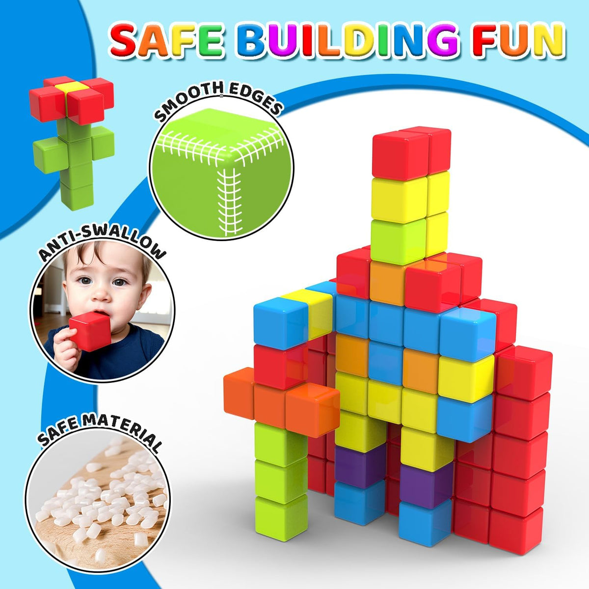 Magnetic Building Blocks, 1.65 inch Large Stacking Cubes for Toddlers 1-3