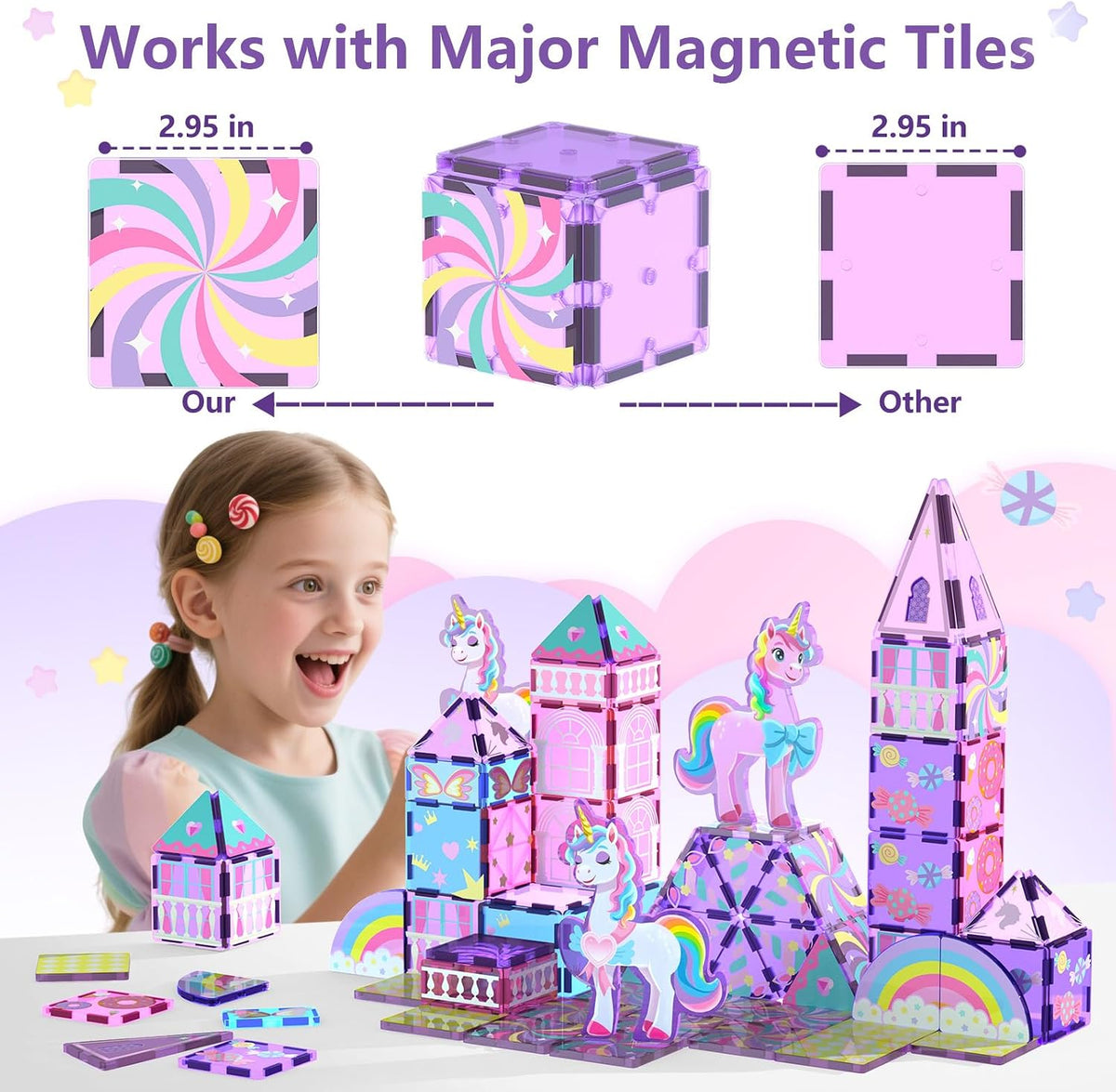 GobiDex Unicorn Toys Magnetic Tiles, Princess Castle Building Set for Girls