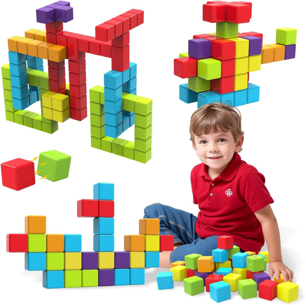 Magnetic Building Blocks, 1.65 inch Large Stacking Cubes for Toddlers 1-3