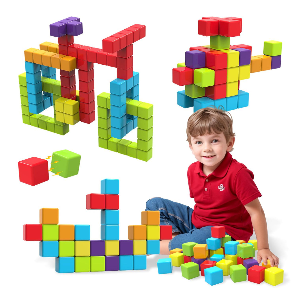 Magnetic Building Blocks, 1.65 inch Large Stacking Cubes for Toddlers