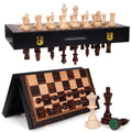 15 Inch Magnetic Chess Set with Wooden Folding Board, Staunton Chess Pieces, 2 Extra Queens Included, Portable Travel Chess Set, Classic Strategy Board Game for Adults (Walnut)