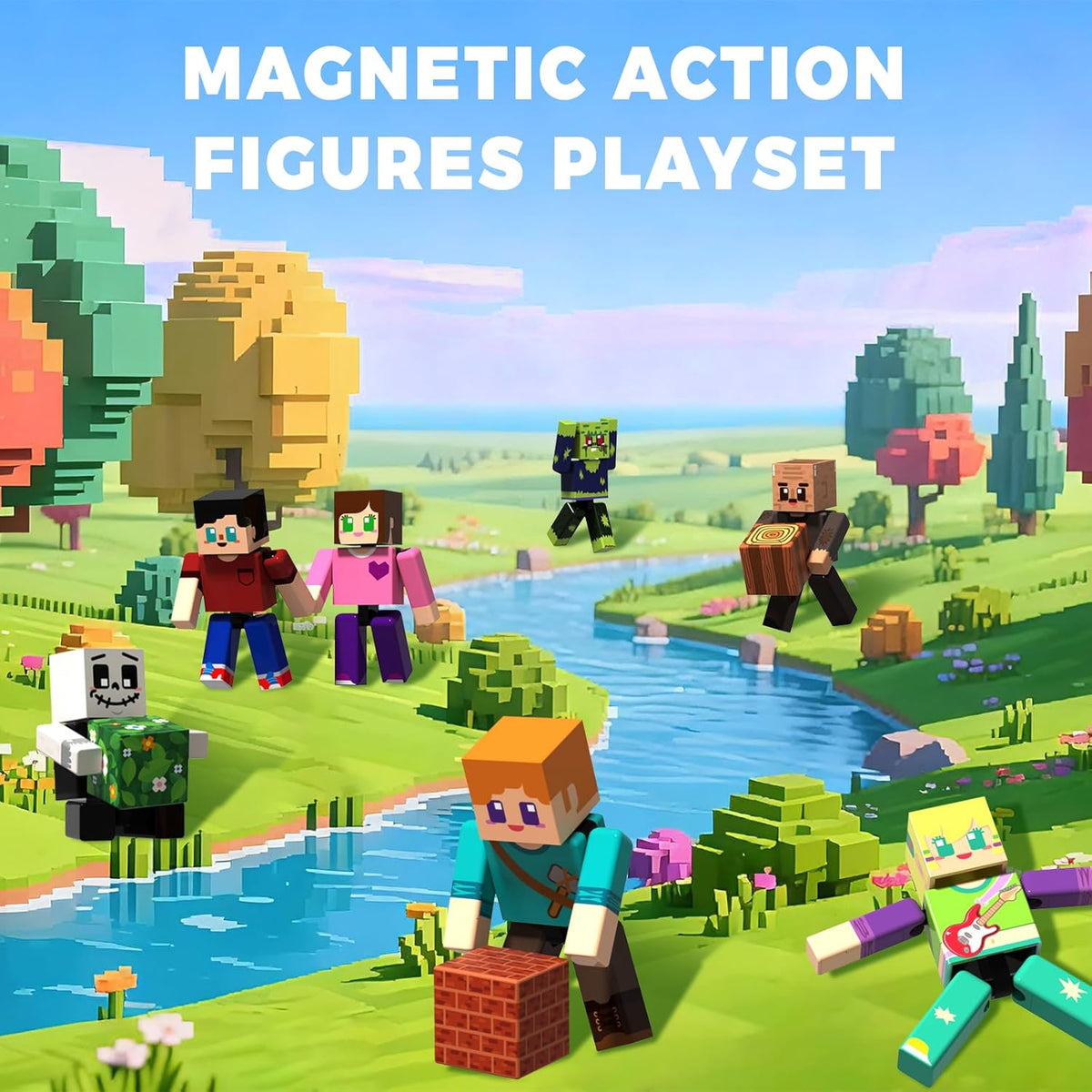 Magneverse 20Pcs Magnetic Action Figures Playset - Magnetic Building Blocks