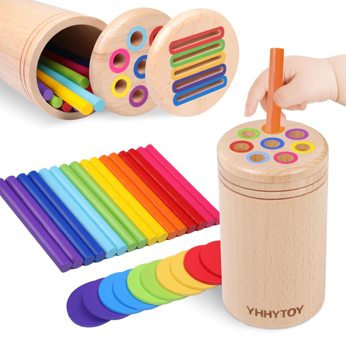YHHYTOY Montessori Toys for 1 2 3 Year Old, Color Learning Sorting Toys