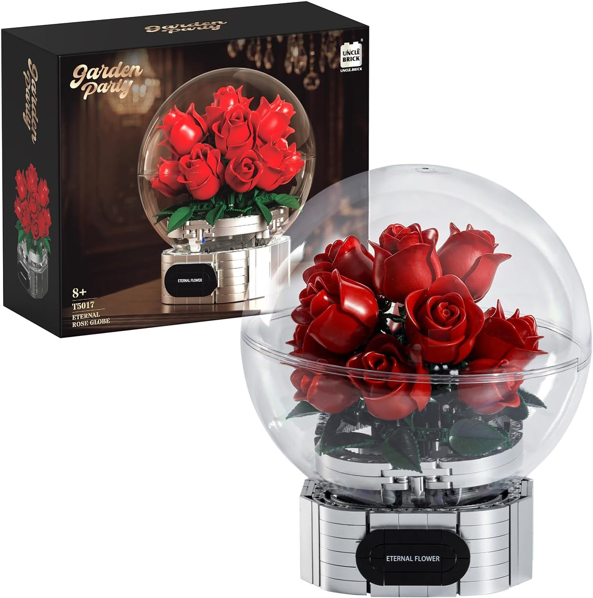 UNCLE BRICK Flowers Botanical Building Set,Artificial Rose with Dust Cover