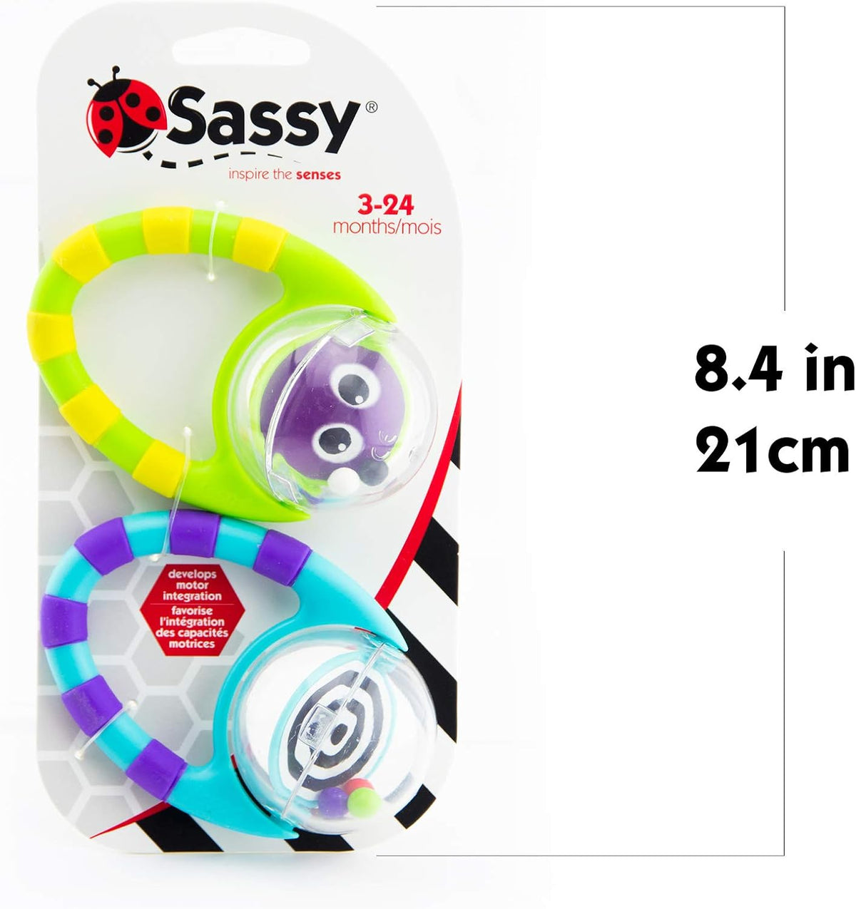 Sassy Flip & Grip Rattle | Value 2 Pack | Developmental Toy with Rattle Beads | Spinning Discs with Mirror | For Ages 3 Months and Up
